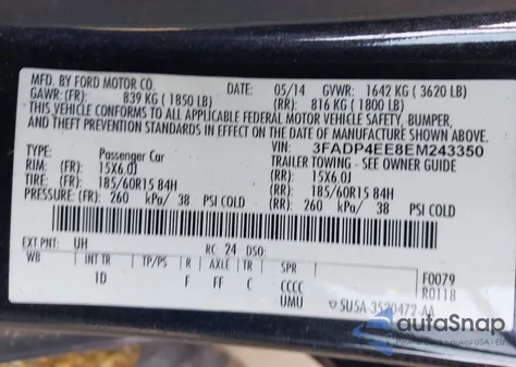 2014 Ford Fiesta Se из США, поврежденный, VIN 3FADP4EE8EM243350